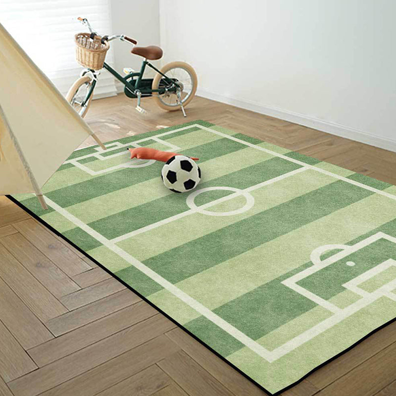 Fun Soccer Theme Green Kid's Play Rug