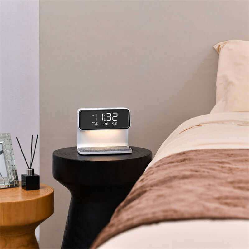Smart 3-in-1 Bedside Table Lamp with Wireless Charger and Clock