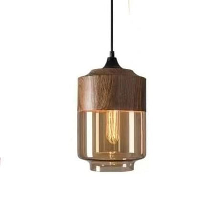 Unique Wooden Glass Hanging Lamp Adjustable