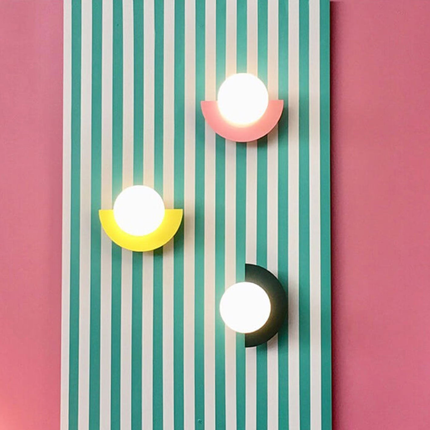 Round Glass Pendant Light with Colored Metal Base