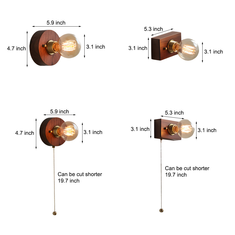 Classic Wooden Wall Light with Chain Switch