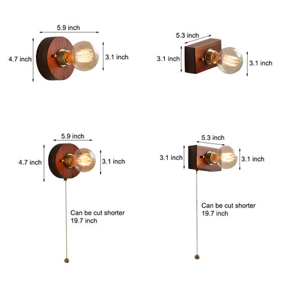 Classic Wooden Wall Light with Chain Switch