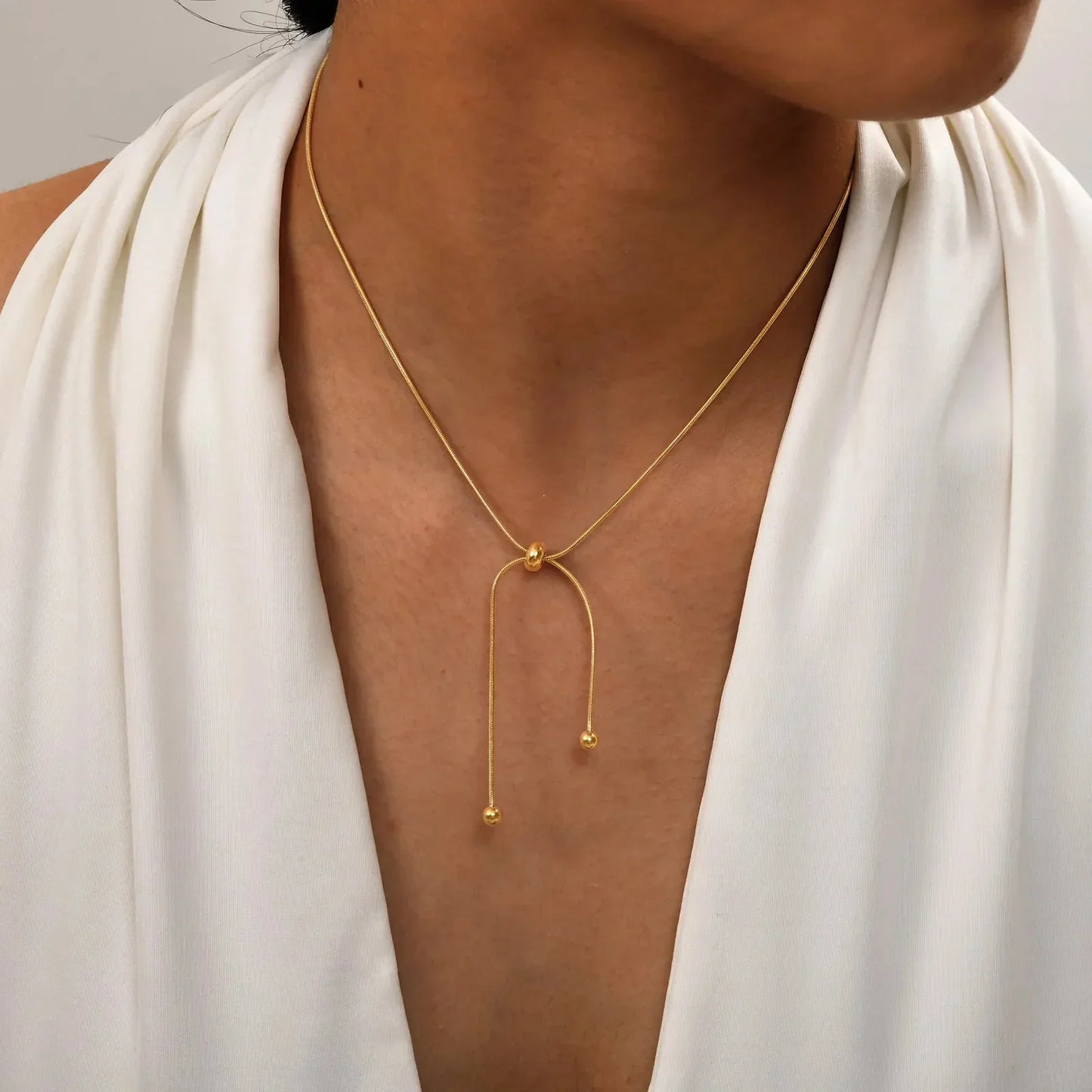 Gold Adjustable Tassel Snake Chain Necklace - Cofik