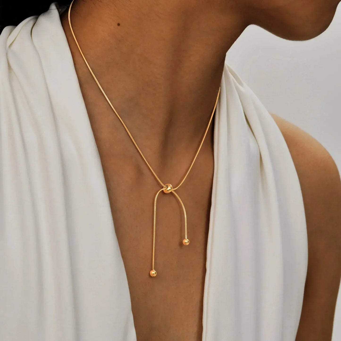Gold Adjustable Tassel Snake Chain Necklace
