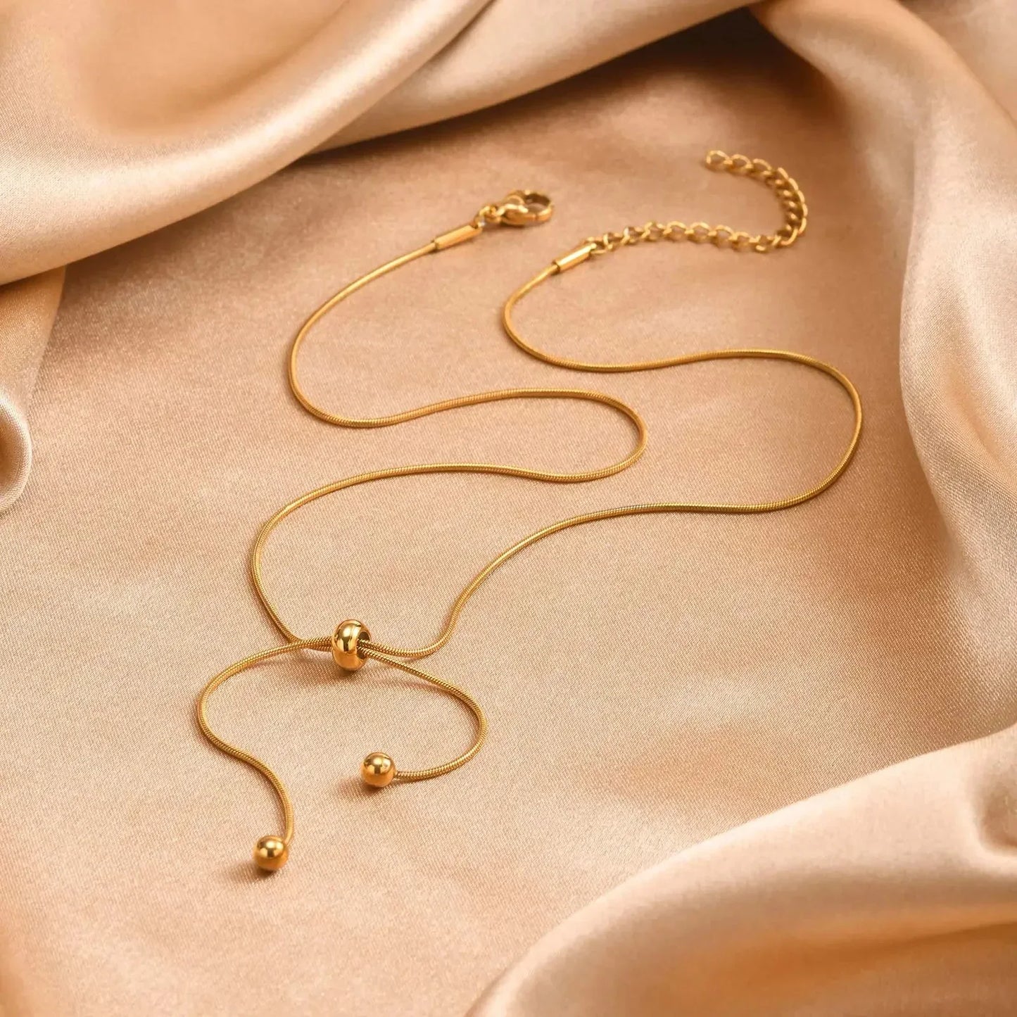 Gold Adjustable Tassel Snake Chain Necklace