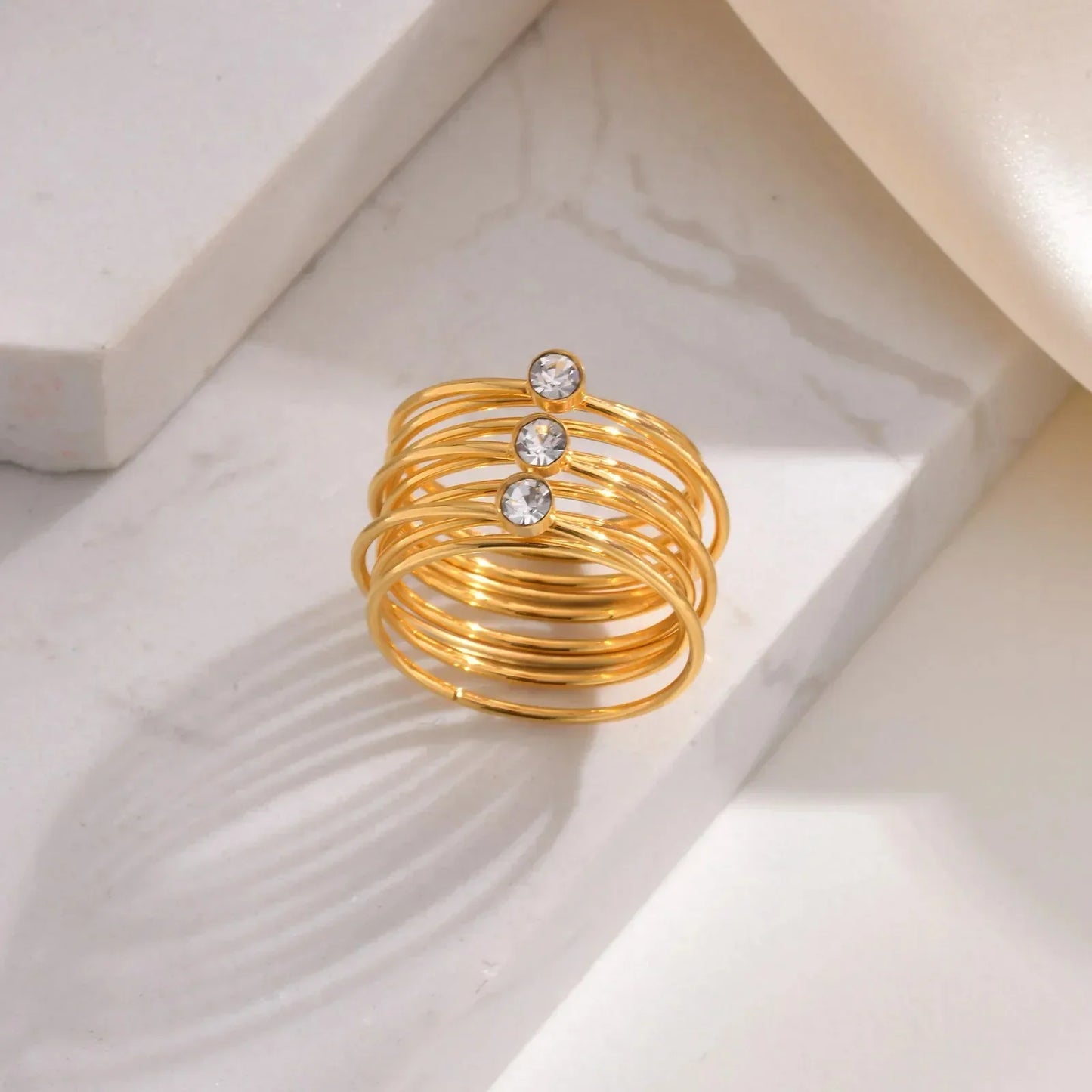 Luxurious 18k Gold Triple Layer Diamond Ring