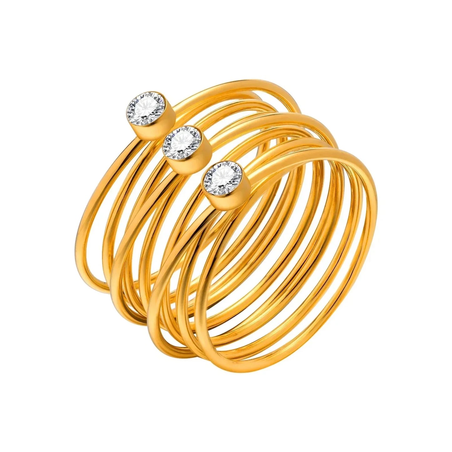Luxurious 18k Gold Triple Layer Diamond Ring
