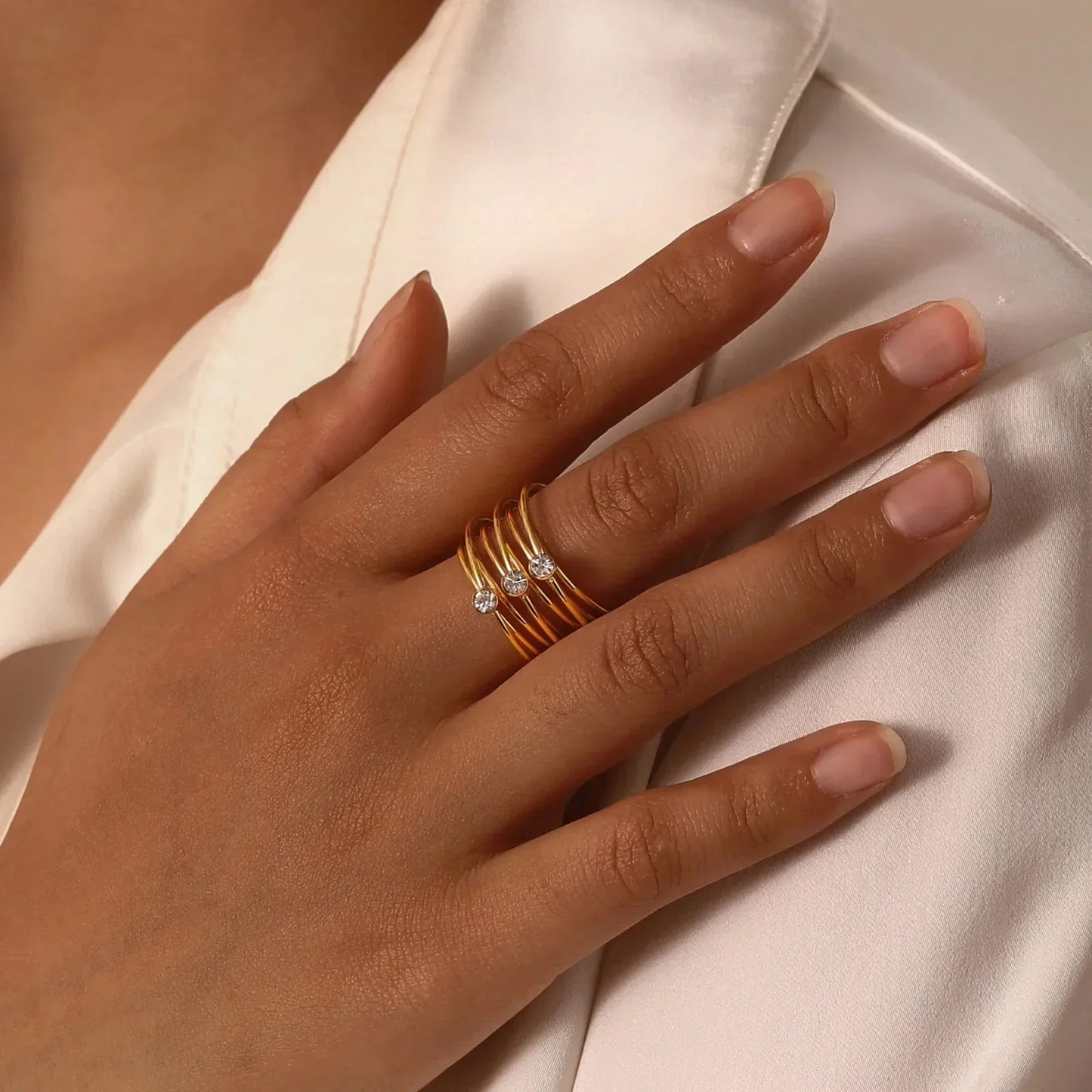 Luxurious 18k Gold Triple Layer Diamond Ring