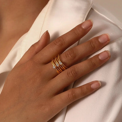 Luxurious 18k Gold Triple Layer Diamond Ring