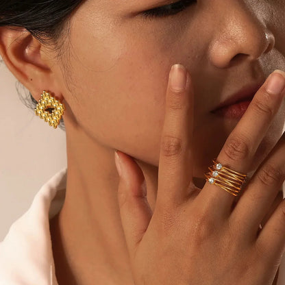 Luxurious 18k Gold Triple Layer Diamond Ring
