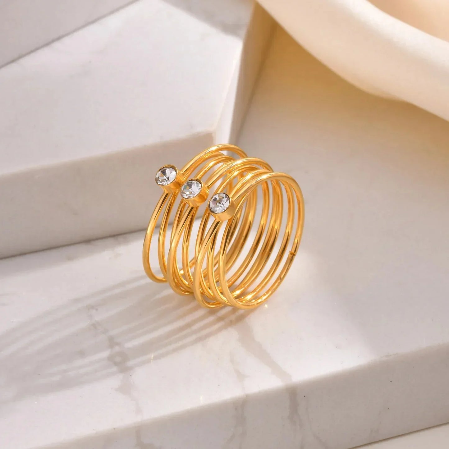 Luxurious 18k Gold Triple Layer Diamond Ring