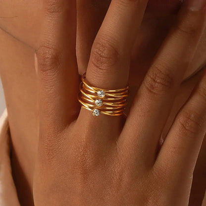 Luxurious 18k Gold Triple Layer Diamond Ring - Cofik