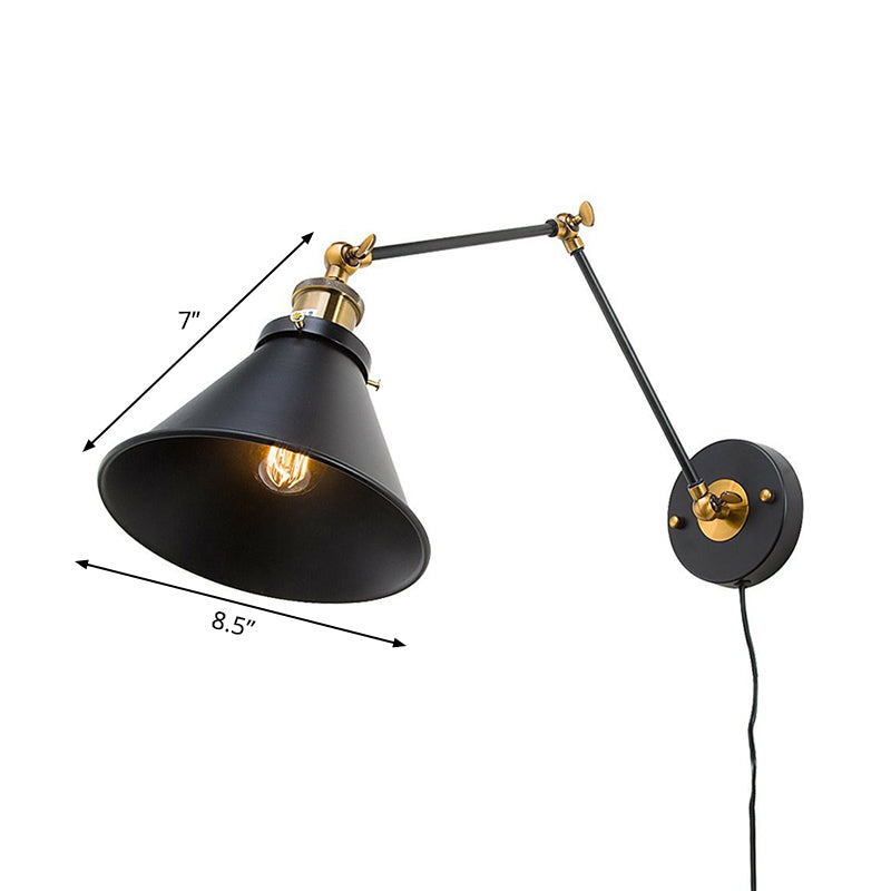 Industrial Style Black Metal Swing Arm Wall Lamp