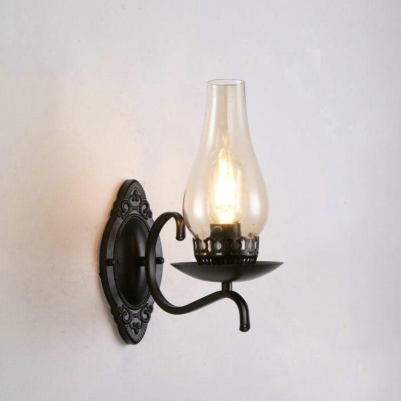 Rustic Metal Wall Lamp with Glass Shade in Bronze Finish