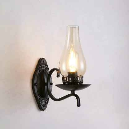 Rustic Metal Wall Lamp with Glass Shade in Bronze Finish