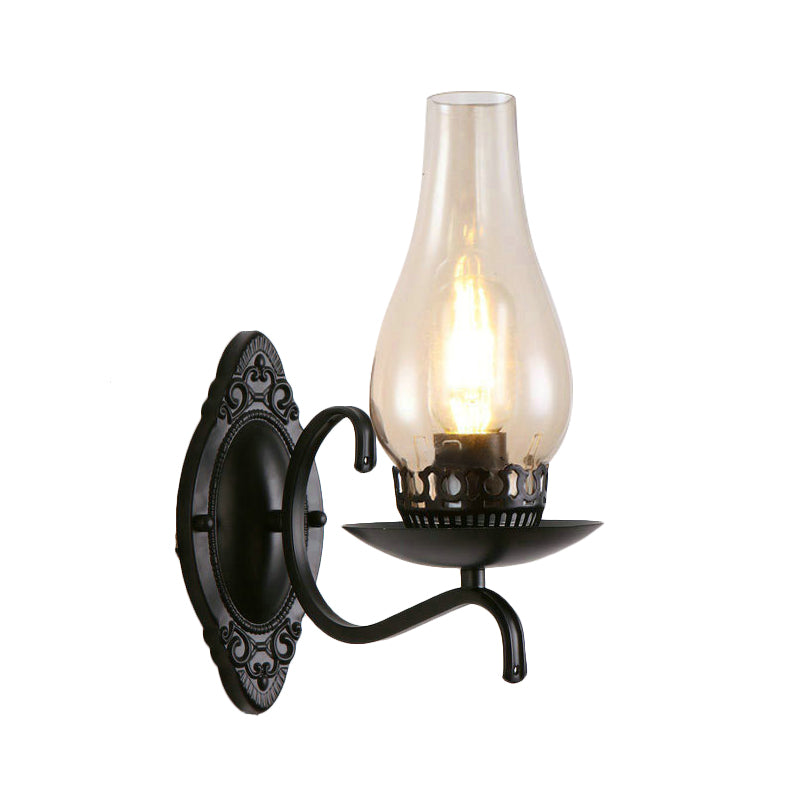 Rustic Metal Wall Lamp with Glass Shade in Bronze Finish