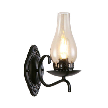Rustic Metal Wall Lamp with Glass Shade in Bronze Finish