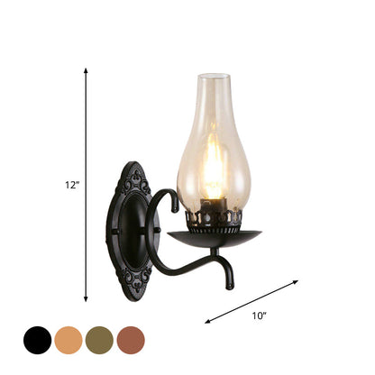 Rustic Metal Wall Lamp with Glass Shade in Bronze Finish
