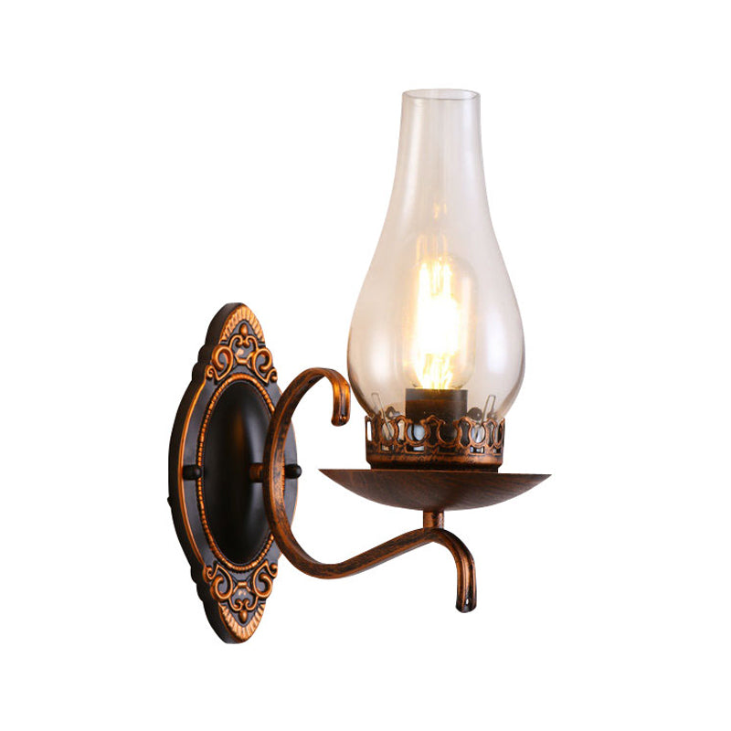 Rustic Metal Wall Lamp with Glass Shade in Bronze Finish