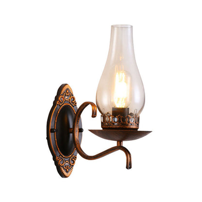 Rustic Metal Wall Lamp with Glass Shade in Bronze Finish