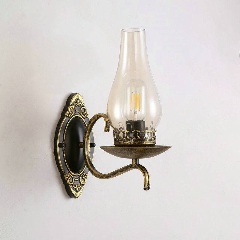 Rustic Metal Wall Lamp with Glass Shade in Bronze Finish