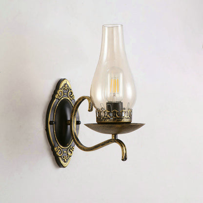 Rustic Metal Wall Lamp with Glass Shade in Bronze Finish