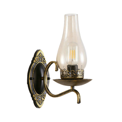 Rustic Metal Wall Lamp with Glass Shade in Bronze Finish