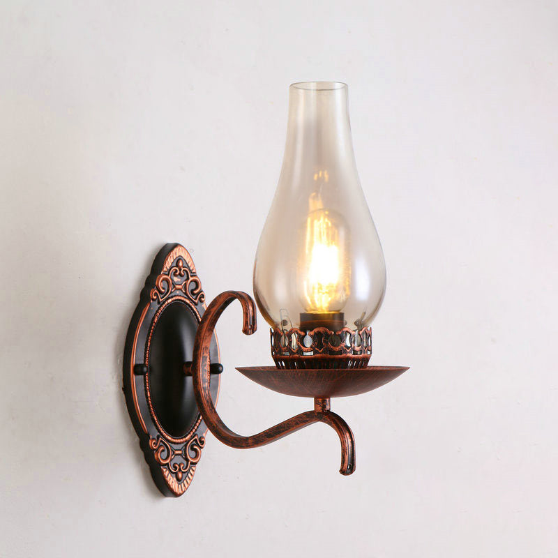 Rustic Metal Wall Lamp with Glass Shade in Bronze Finish