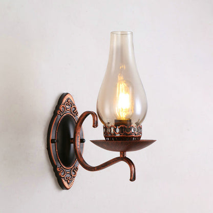 Rustic Metal Wall Lamp with Glass Shade in Bronze Finish