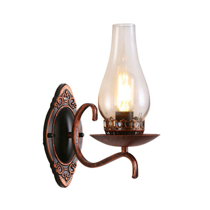 Rustic Metal Wall Lamp with Glass Shade in Bronze Finish