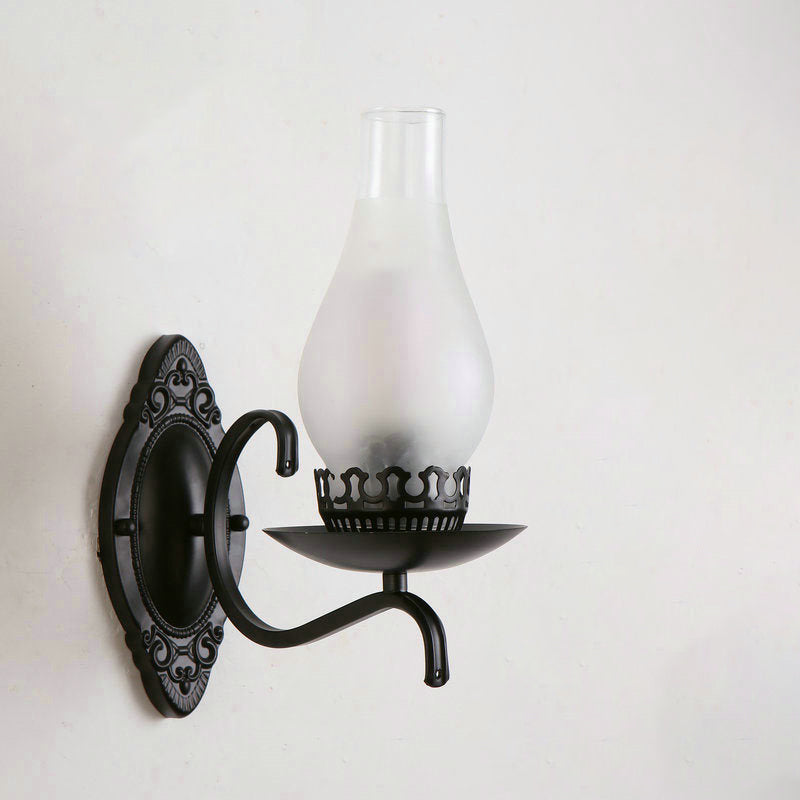 Rustic Metal Wall Lamp with Glass Shade in Bronze Finish - Cofik