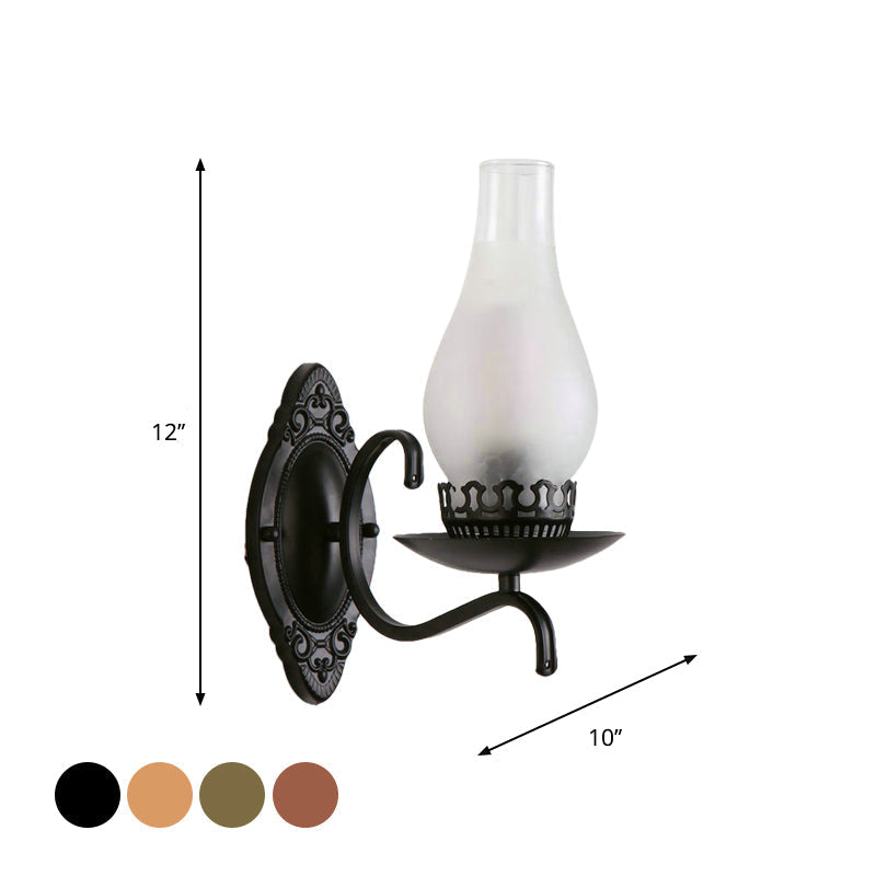 Rustic Metal Wall Lamp with Glass Shade in Bronze Finish