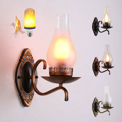 Rustic Metal Wall Lamp with Glass Shade in Bronze Finish