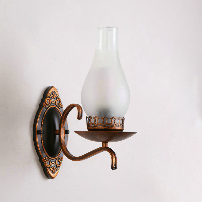 Rustic Metal Wall Lamp with Glass Shade in Bronze Finish