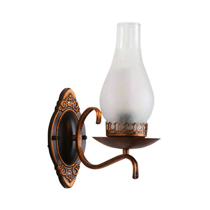 Rustic Metal Wall Lamp with Glass Shade in Bronze Finish