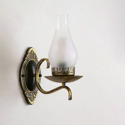 Rustic Metal Wall Lamp with Glass Shade in Bronze Finish