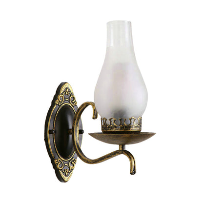 Rustic Metal Wall Lamp with Glass Shade in Bronze Finish