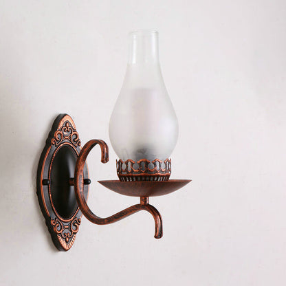 Rustic Metal Wall Lamp with Glass Shade in Bronze Finish