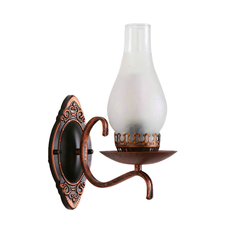 Rustic Metal Wall Lamp with Glass Shade in Bronze Finish