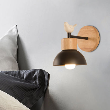 Rustic Wooden Wall Lamp for Kids Room with Bird Design