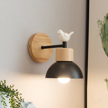 Rustic Wooden Wall Lamp for Kids Room with Bird Design