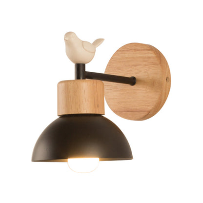Rustic Wooden Wall Lamp for Kids Room with Bird Design