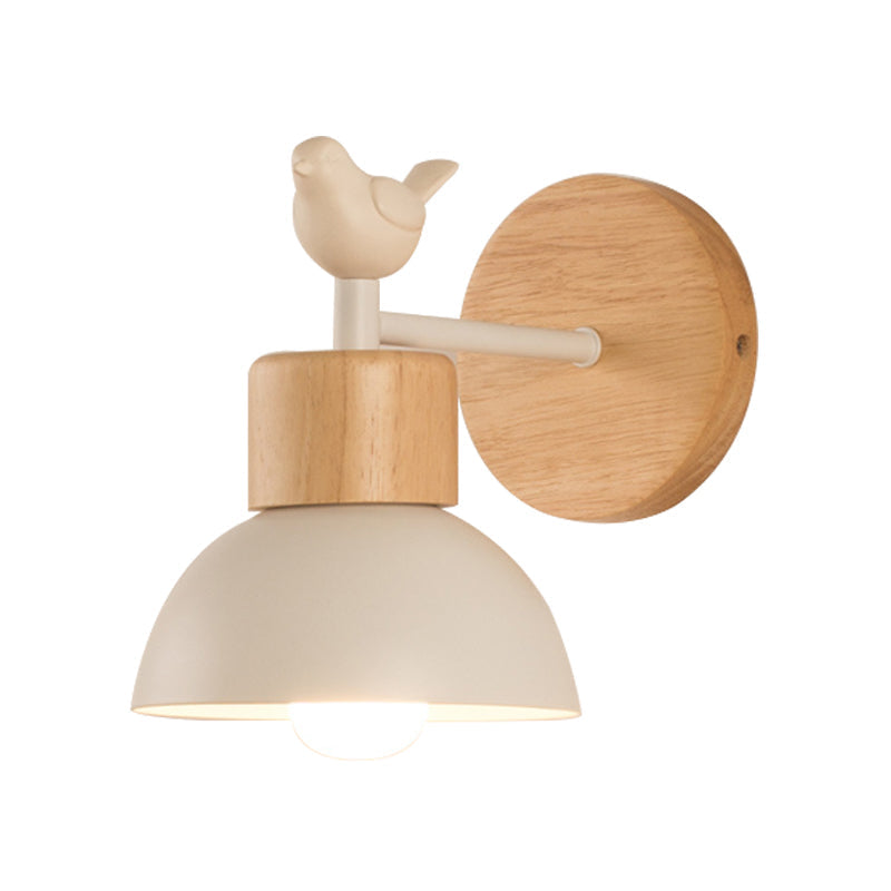 Rustic Wooden Wall Lamp for Kids Room with Bird Design