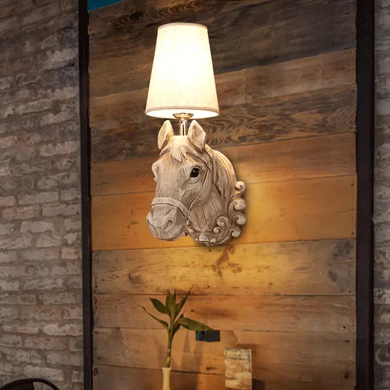 Vintage Horse Wall Lamp with Linen Shade - Cofik