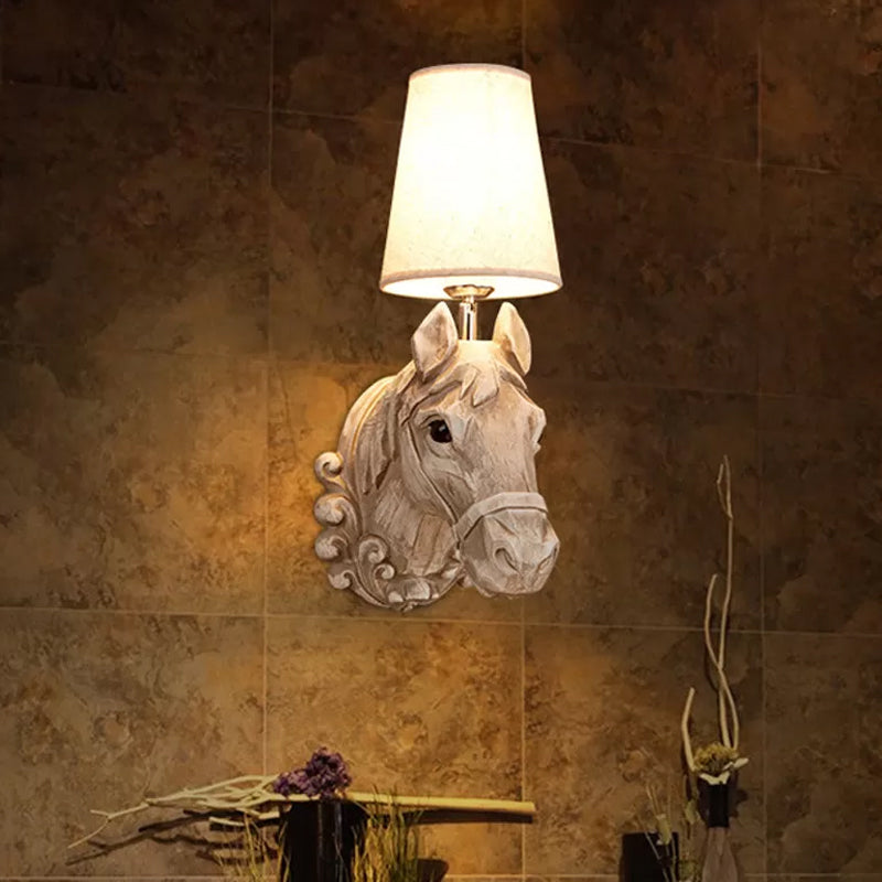 Vintage Horse Wall Lamp with Linen Shade