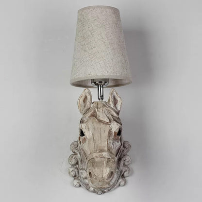 Vintage Horse Wall Lamp with Linen Shade