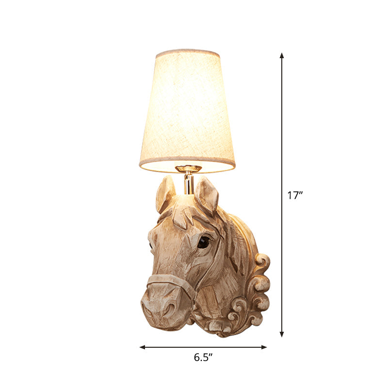 Vintage Horse Wall Lamp with Linen Shade