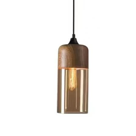 Unique Wooden Glass Hanging Lamp Adjustable