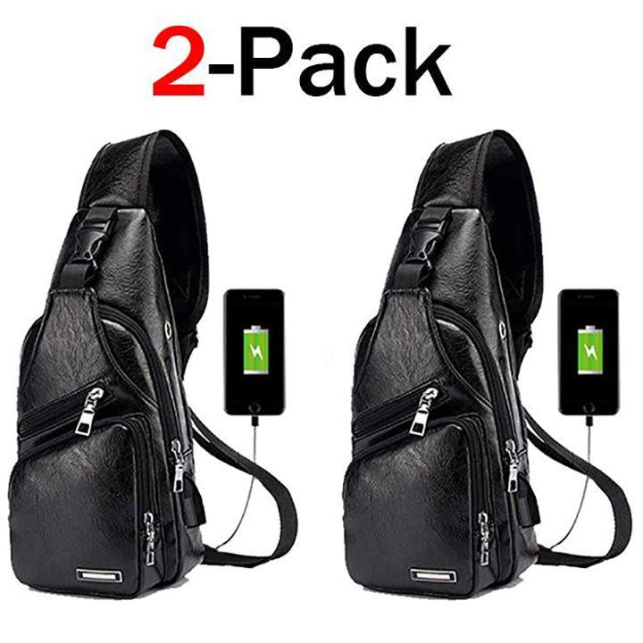 Big Mens Genuine Leather Cross Body Backpack Bag