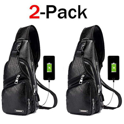 Big Mens Genuine Leather Cross Body Backpack Bag